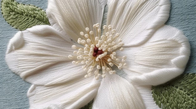 Haftowany kwiat na płótnie